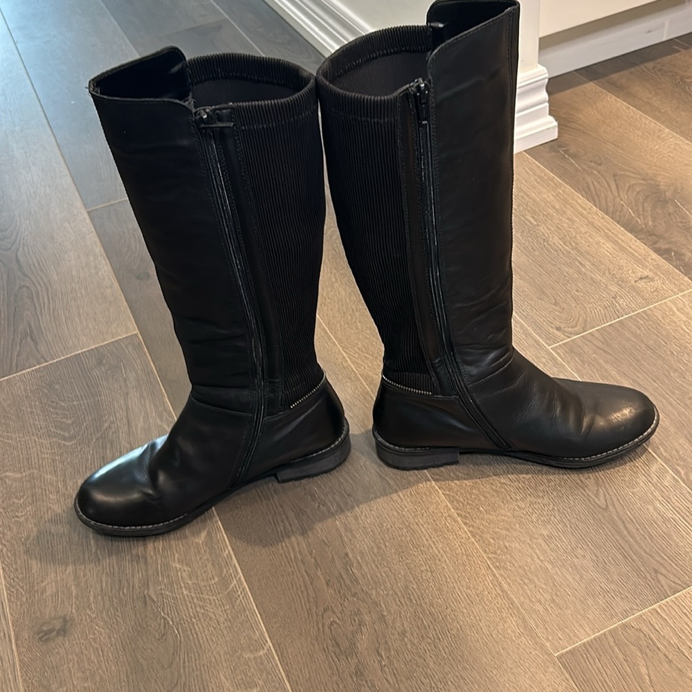 Remonte Black Leather & Stretch Tall Riding Boots EU 38 Classic Equine Style - Picture 13 of 17